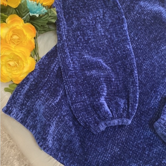 Velour Crewneck Pullover Sweater Blue With Cuff Wrists Sz LG FIRM PRICE! - Picture 3 of 3
